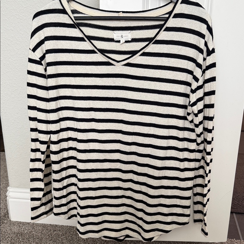 Lou & Grey Black and Cream Striped Long Sleeve Top